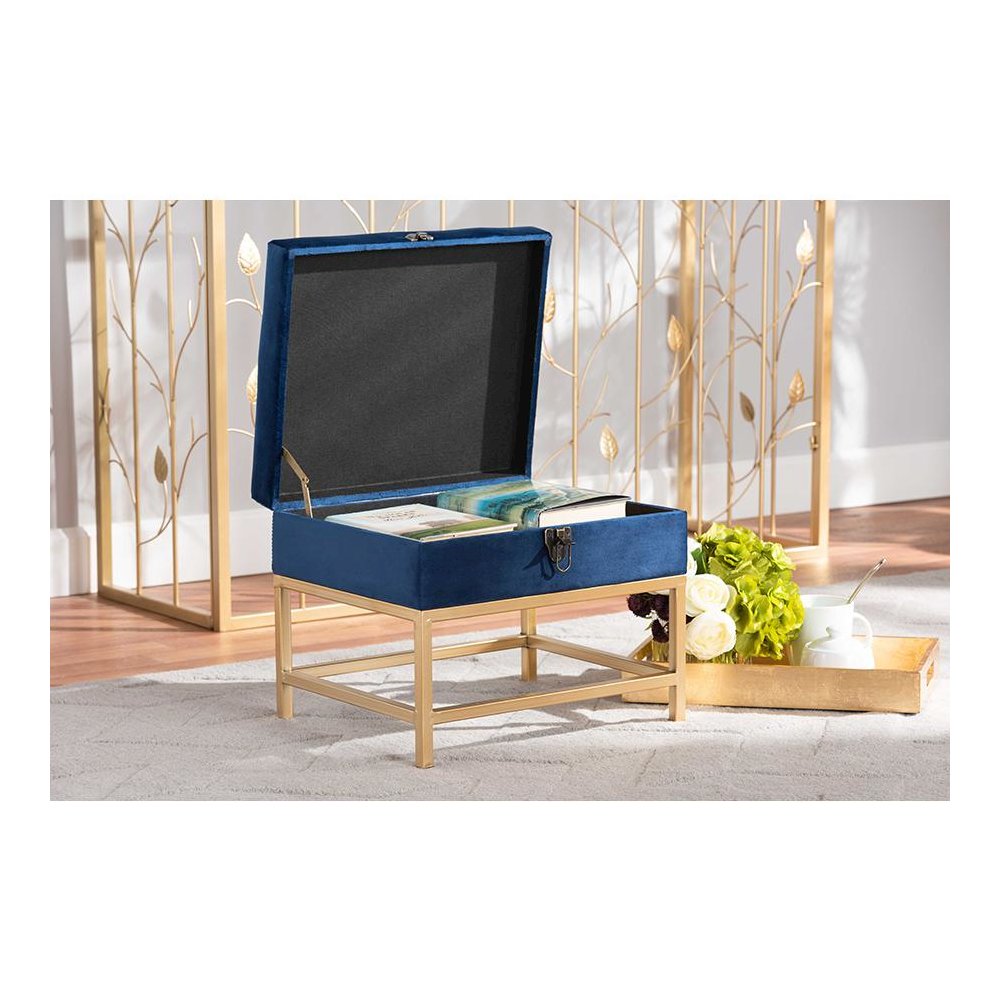 Gold Finished Metal Small Storage Ottoman. Picture 8
