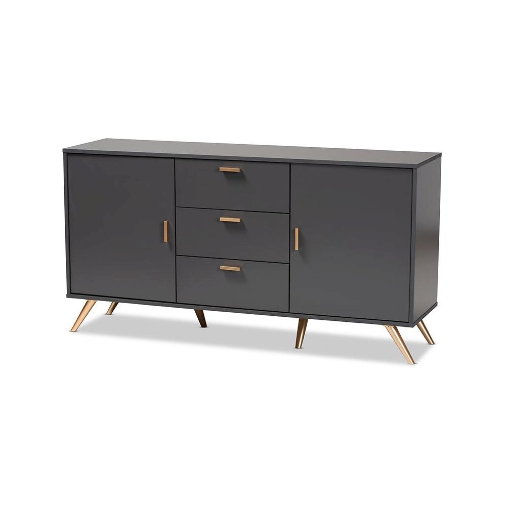 Dark Grey and Gold Finished Wood 2-Door Sideboard Buffet. Picture 1