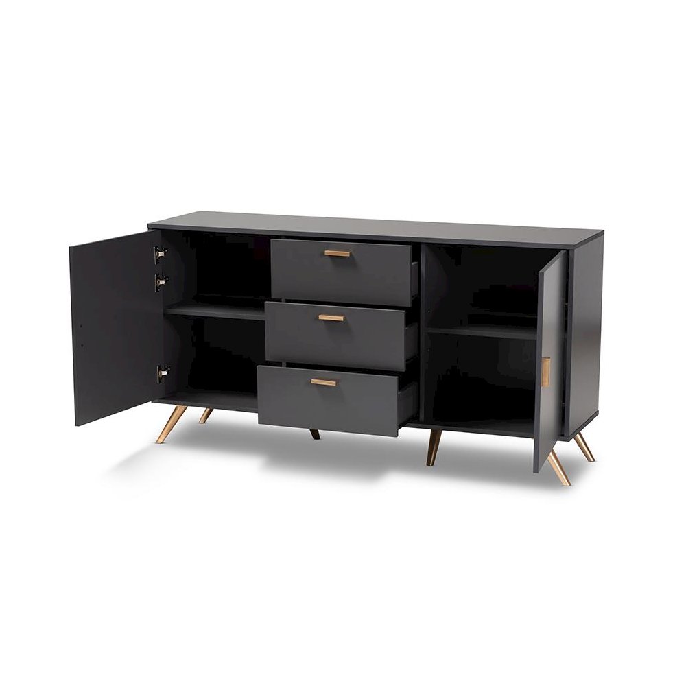 Dark Grey and Gold Finished Wood 2-Door Sideboard Buffet. Picture 2