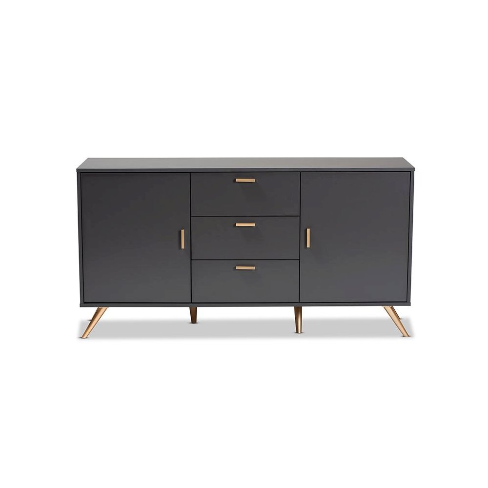 Dark Grey and Gold Finished Wood 2-Door Sideboard Buffet. Picture 3