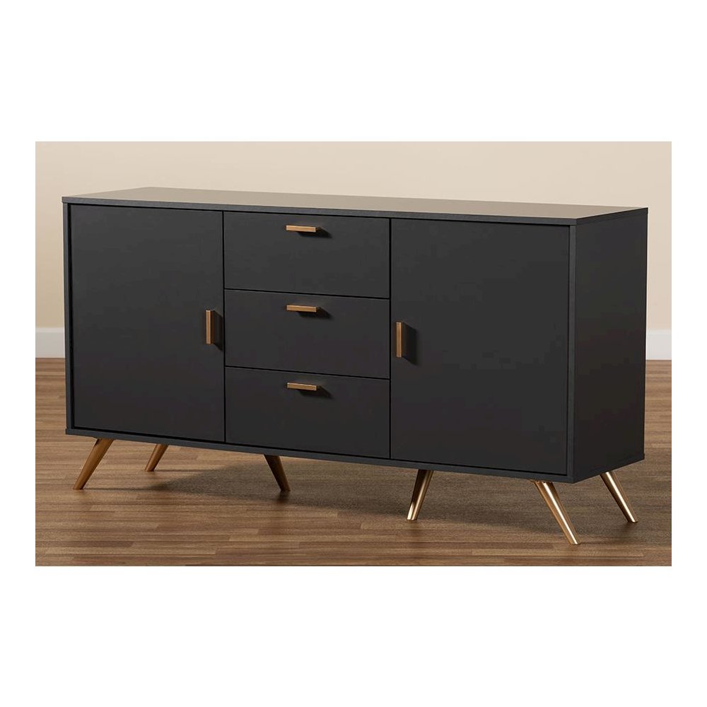Dark Grey and Gold Finished Wood 2-Door Sideboard Buffet. Picture 8