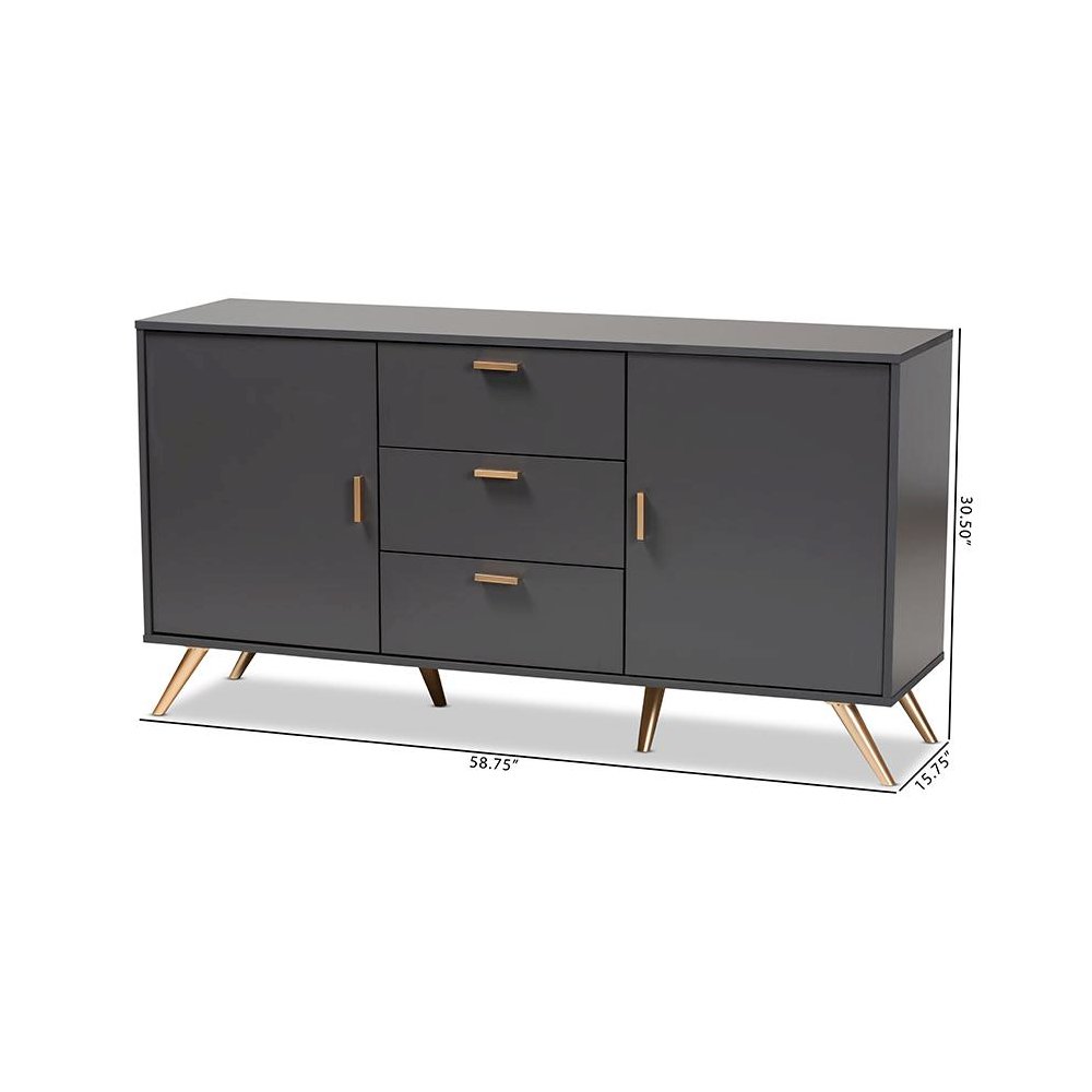 Dark Grey and Gold Finished Wood 2-Door Sideboard Buffet. Picture 9