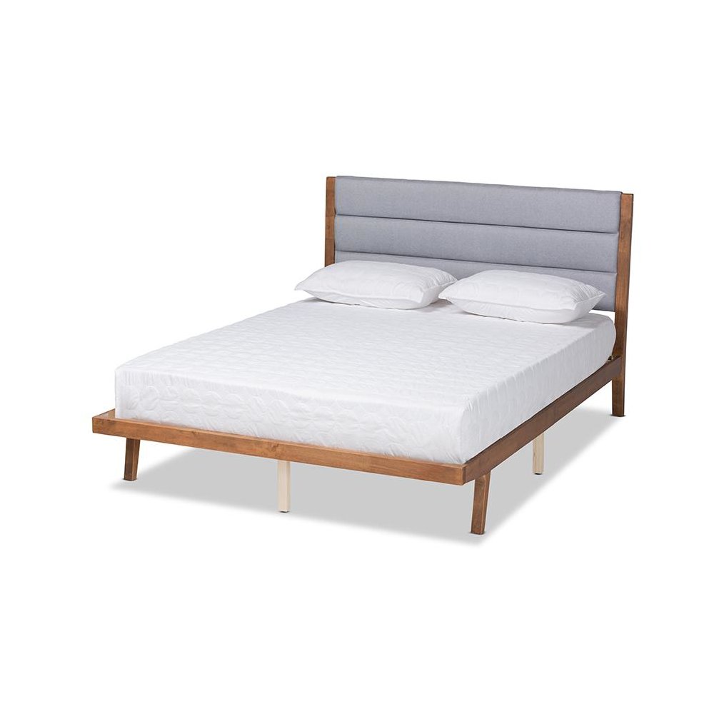Baxton Studio Jarlan Modern and Contemporary Transitional Grey Fabric Upholstered and Walnut Brown Finished Wood Full Size Platform Bed. Picture 1