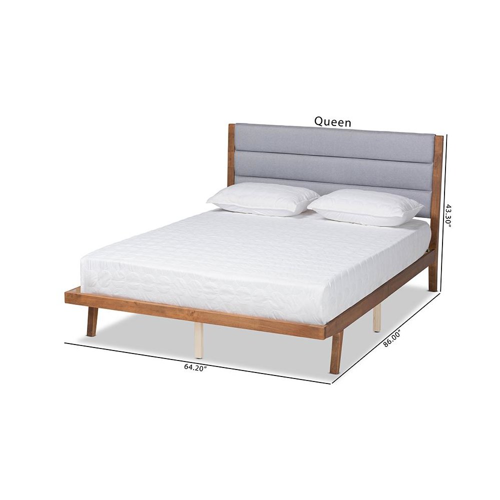 Baxton Studio Jarlan Modern and Contemporary Transitional Grey Fabric Upholstered and Walnut Brown Finished Wood Full Size Platform Bed. Picture 11
