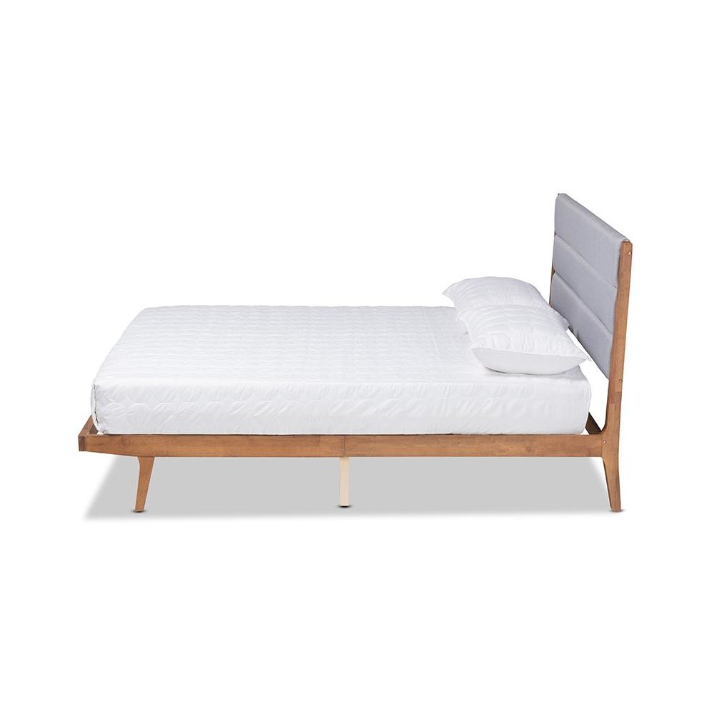 Baxton Studio Jarlan Modern and Contemporary Transitional Grey Fabric Upholstered and Walnut Brown Finished Wood Full Size Platform Bed. Picture 3