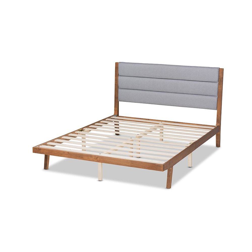 Baxton Studio Jarlan Modern and Contemporary Transitional Grey Fabric Upholstered and Walnut Brown Finished Wood Full Size Platform Bed. Picture 4