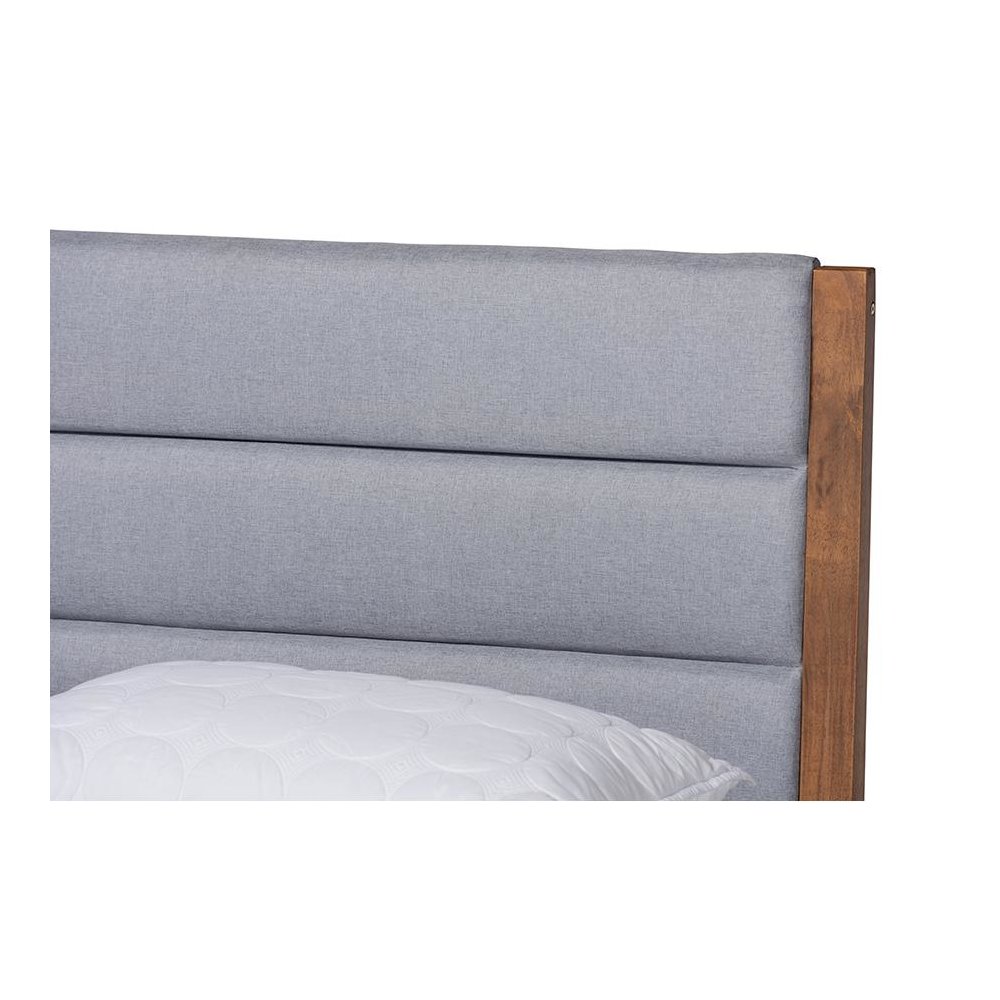 Baxton Studio Jarlan Modern and Contemporary Transitional Grey Fabric Upholstered and Walnut Brown Finished Wood Full Size Platform Bed. Picture 5
