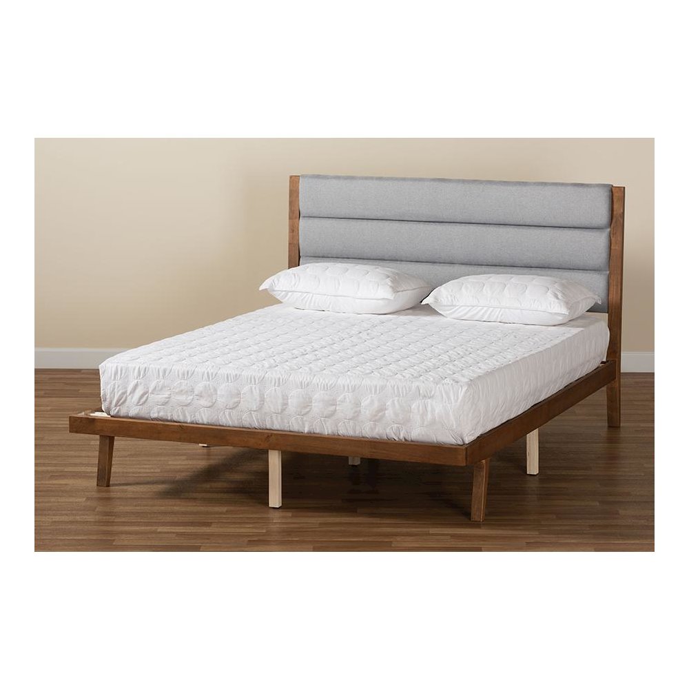Baxton Studio Jarlan Modern and Contemporary Transitional Grey Fabric Upholstered and Walnut Brown Finished Wood Full Size Platform Bed. Picture 9