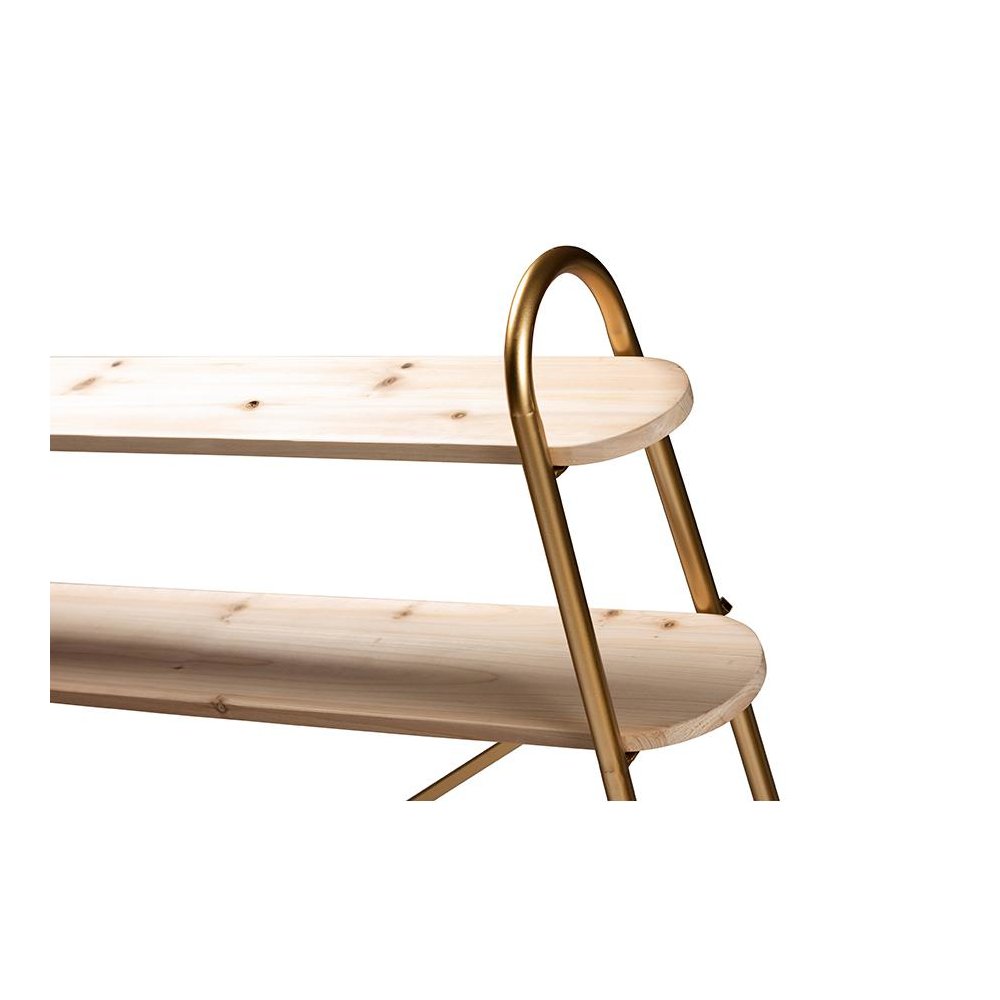Natural Brown Finished Wood 2-Tier Over Bed Queen Size Storage Display Shelf. Picture 4