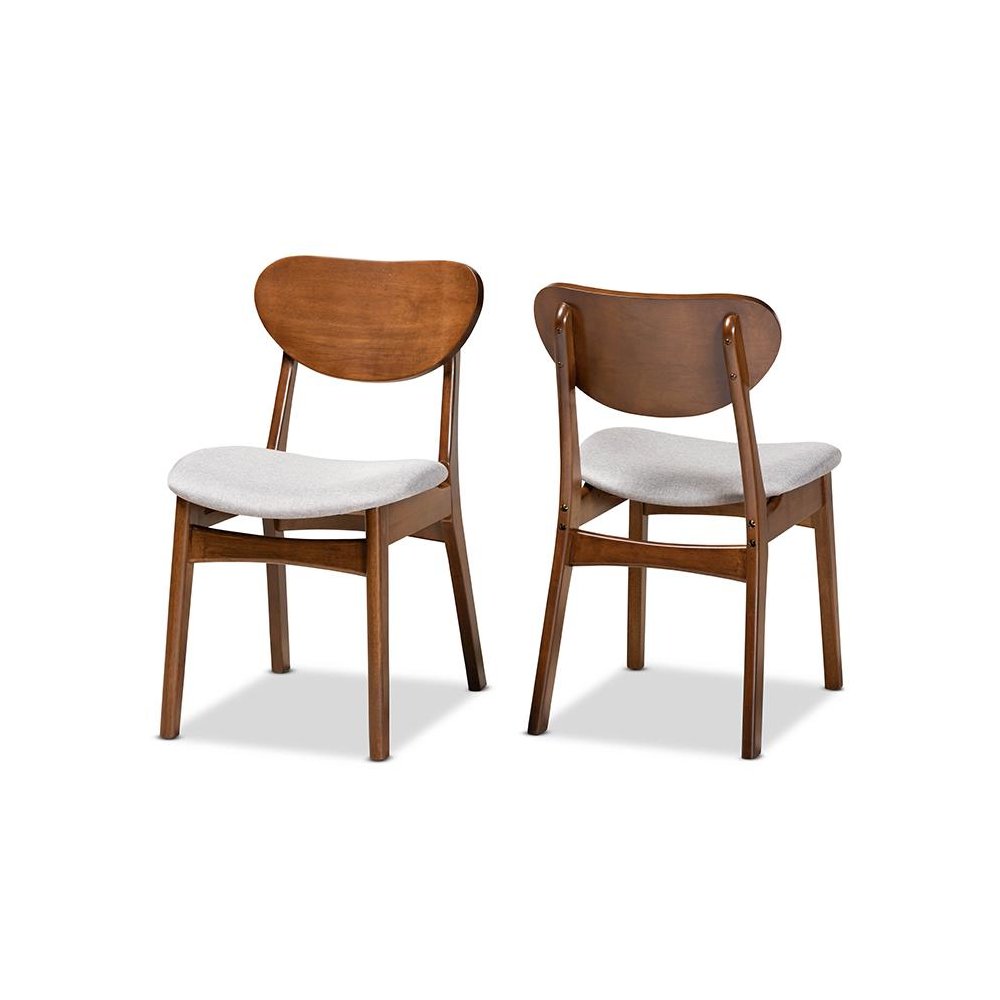 Grey Fabric Upholstered and Walnut Brown Finished Wood 2-Piece Dining Chair Set. Picture 1