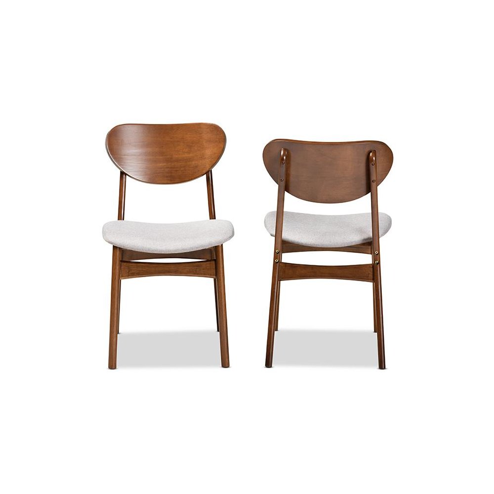 Grey Fabric Upholstered and Walnut Brown Finished Wood 2-Piece Dining Chair Set. Picture 2