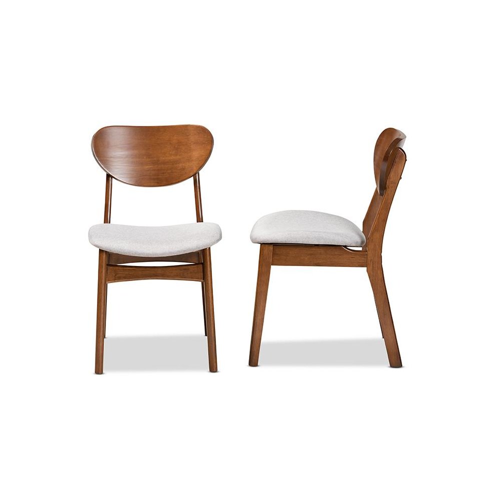 Grey Fabric Upholstered and Walnut Brown Finished Wood 2-Piece Dining Chair Set. Picture 3