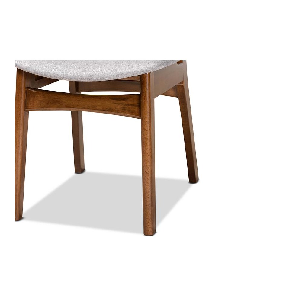 Grey Fabric Upholstered and Walnut Brown Finished Wood 2-Piece Dining Chair Set. Picture 5