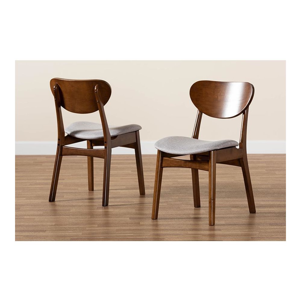 Grey Fabric Upholstered and Walnut Brown Finished Wood 2-Piece Dining Chair Set. Picture 7