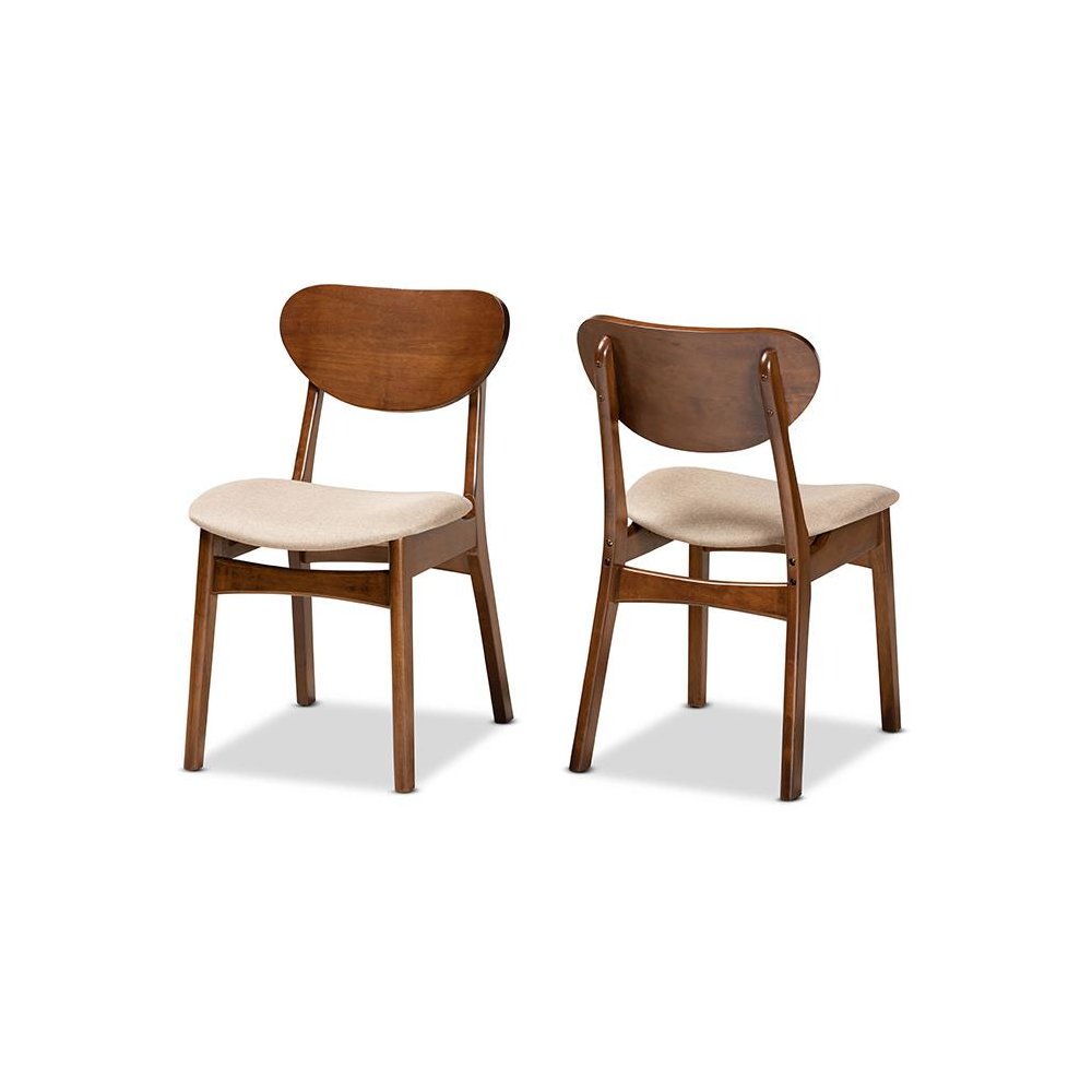 Sand Fabric Upholstered and Walnut Brown Finished Wood 2-Piece Dining Chair Set. Picture 1