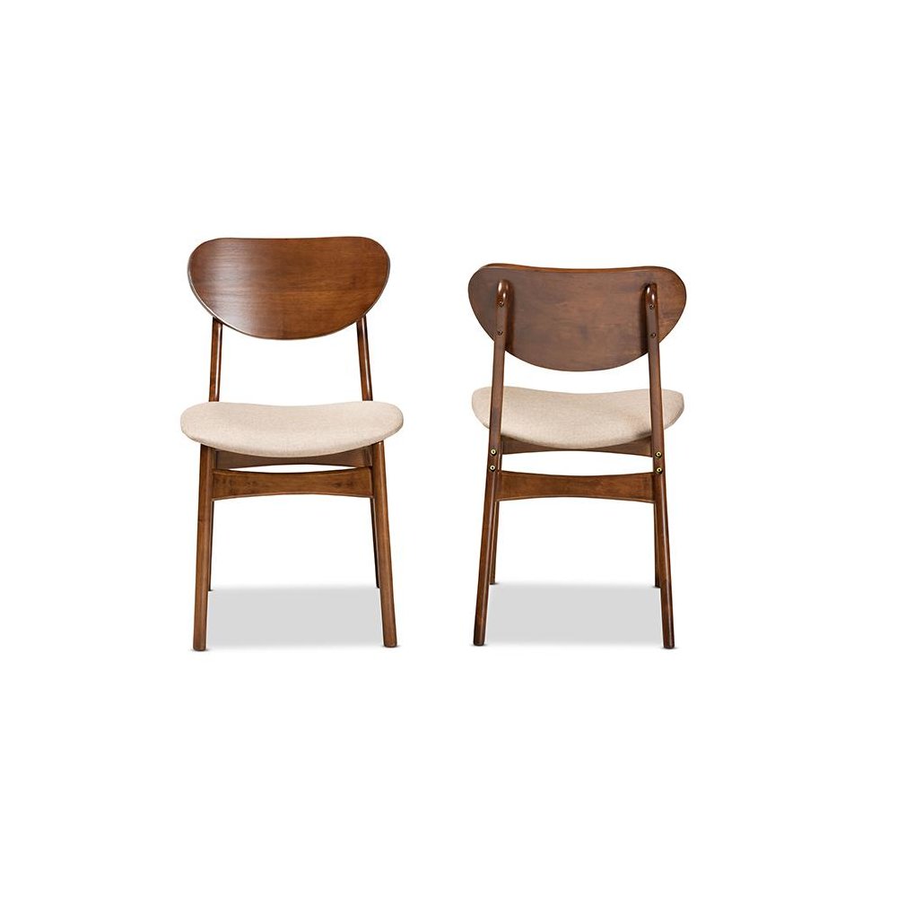 Sand Fabric Upholstered and Walnut Brown Finished Wood 2-Piece Dining Chair Set. Picture 2