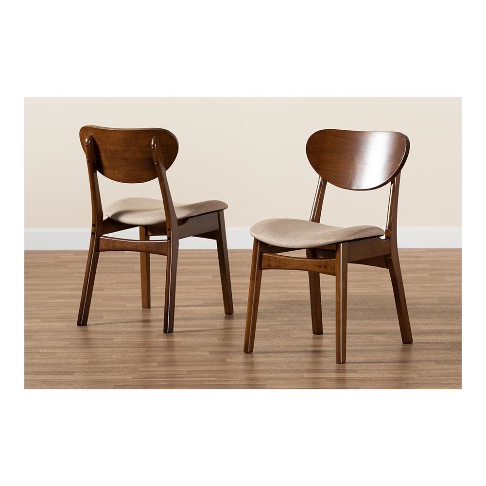 Sand Fabric Upholstered and Walnut Brown Finished Wood 2-Piece Dining Chair Set. Picture 7