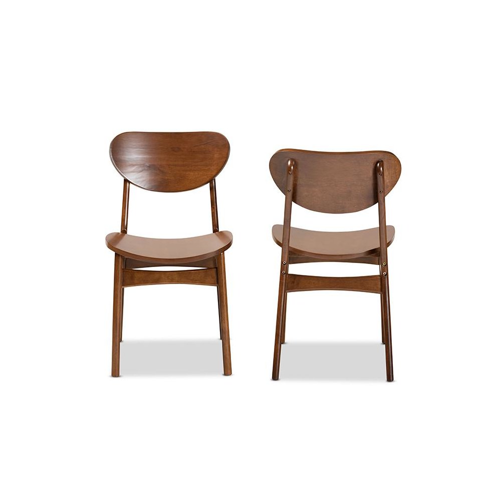Katya Mid-Century Modern Walnut Brown Finished Wood 2-Piece Dining Chair Set. Picture 2