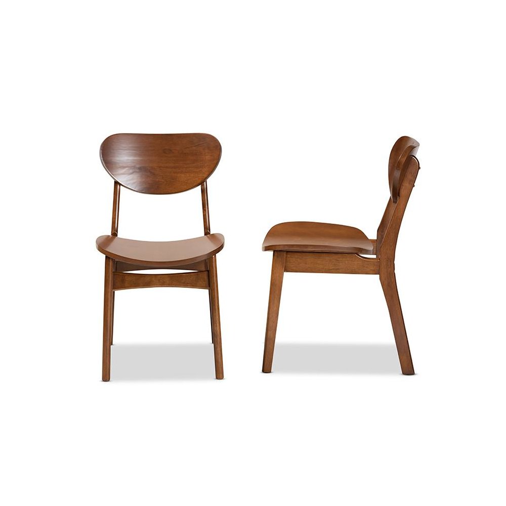 Katya Mid-Century Modern Walnut Brown Finished Wood 2-Piece Dining Chair Set. Picture 3