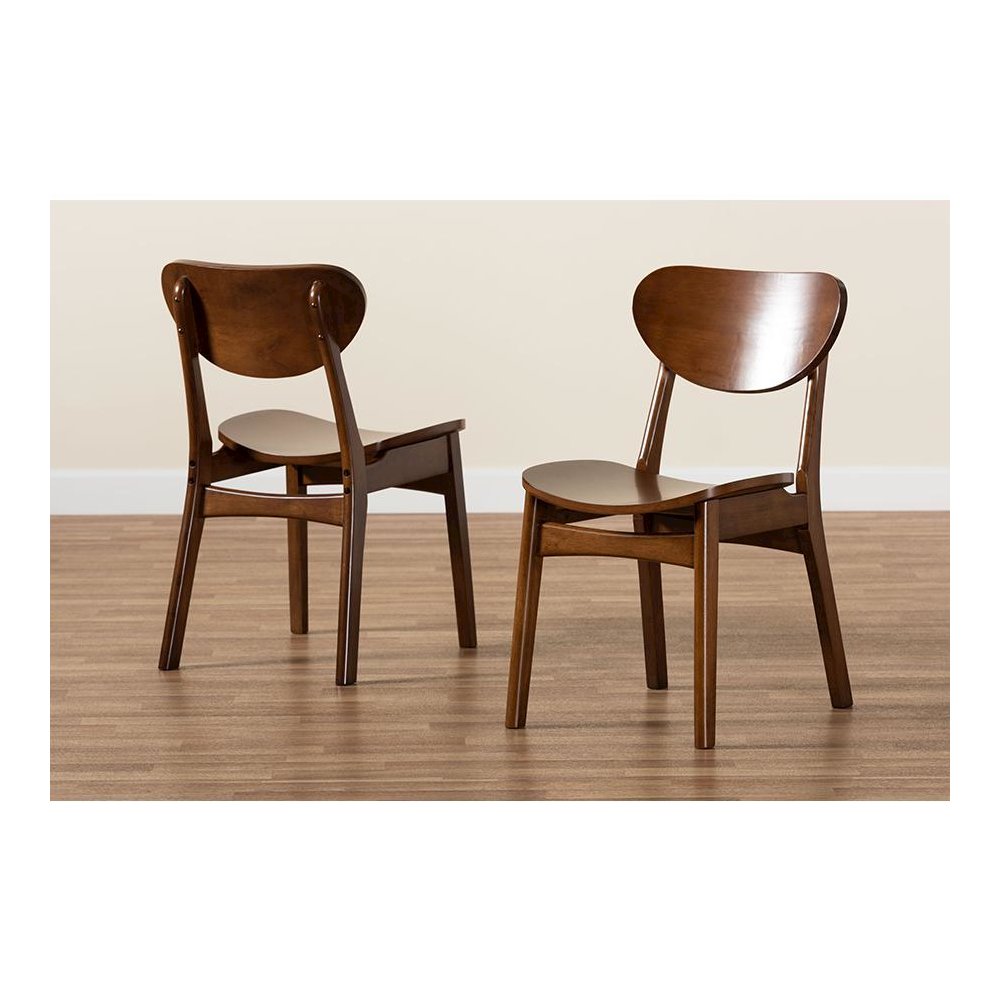 Katya Mid-Century Modern Walnut Brown Finished Wood 2-Piece Dining Chair Set. Picture 7