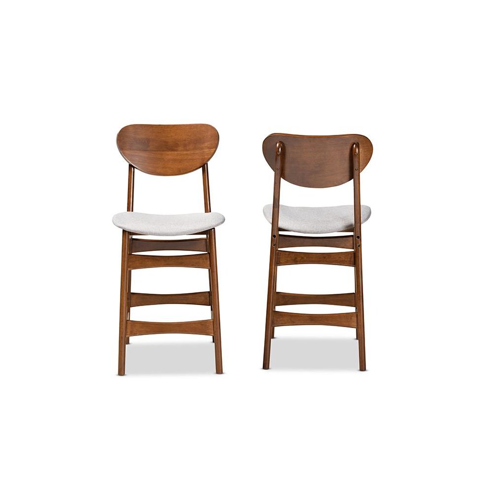 Grey Fabric Upholstered and Walnut Brown Finished Wood 2-Piece Counter Stool Set. Picture 2