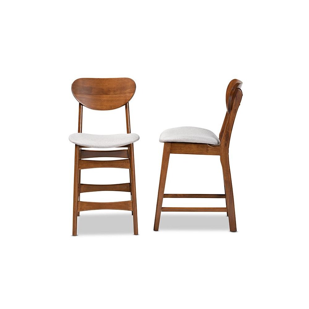 Grey Fabric Upholstered and Walnut Brown Finished Wood 2-Piece Counter Stool Set. Picture 3