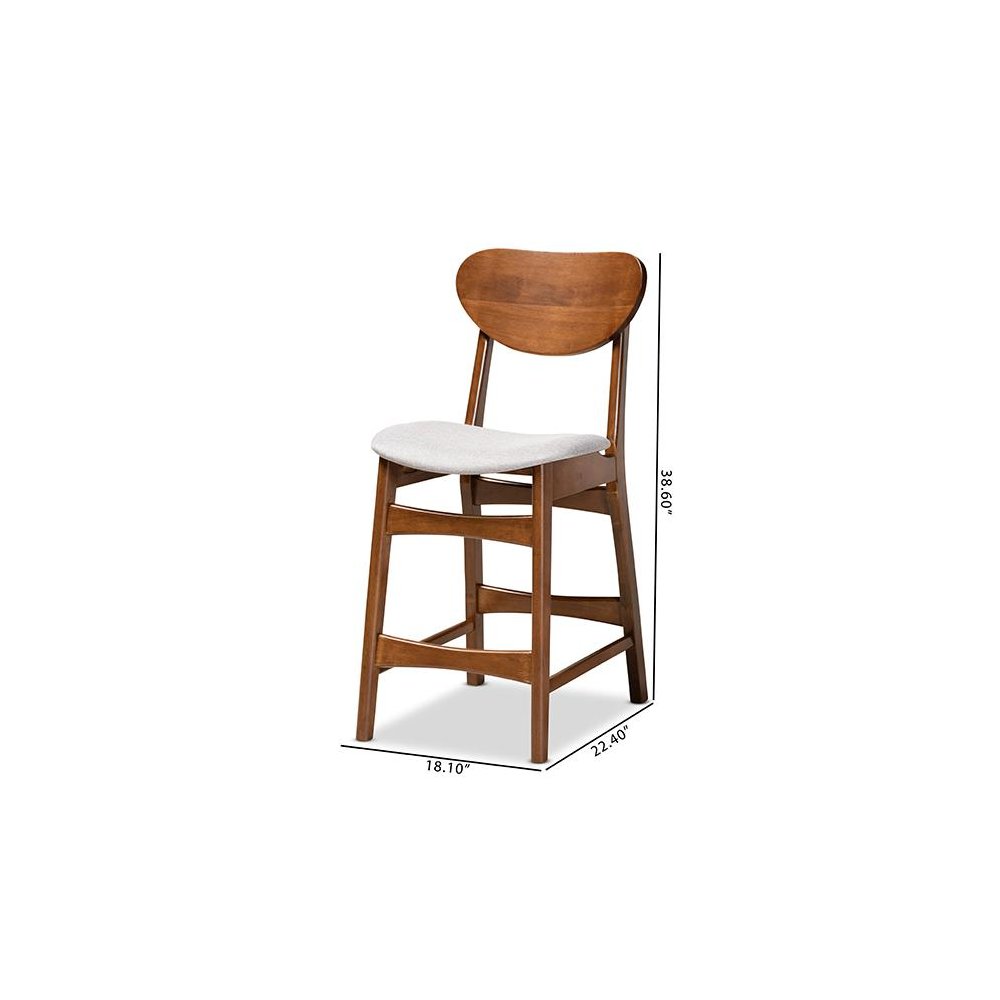 Grey Fabric Upholstered and Walnut Brown Finished Wood 2-Piece Counter Stool Set. Picture 8