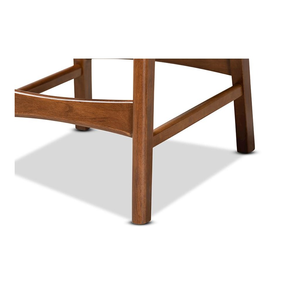 Sand Fabric Upholstered and Walnut Brown Finished Wood 2-Piece Counter Stool Set. Picture 5