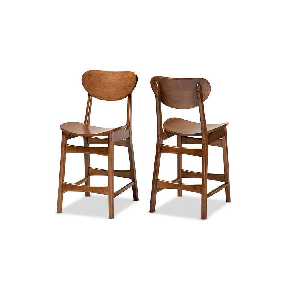 Katya Mid-Century Modern Walnut Brown Finished Wood 2-Piece Counter Stool Set. Picture 1