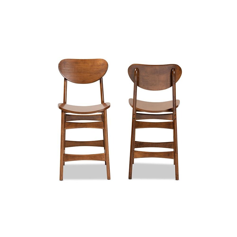 Katya Mid-Century Modern Walnut Brown Finished Wood 2-Piece Counter Stool Set. Picture 2