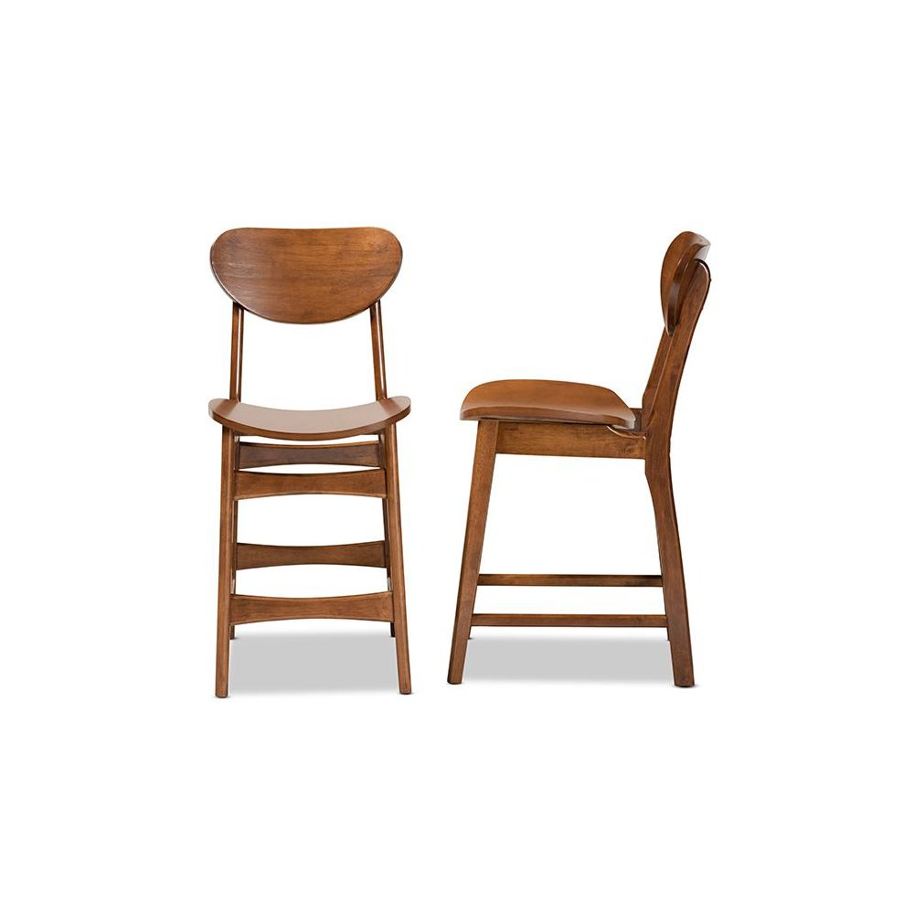 Katya Mid-Century Modern Walnut Brown Finished Wood 2-Piece Counter Stool Set. Picture 3