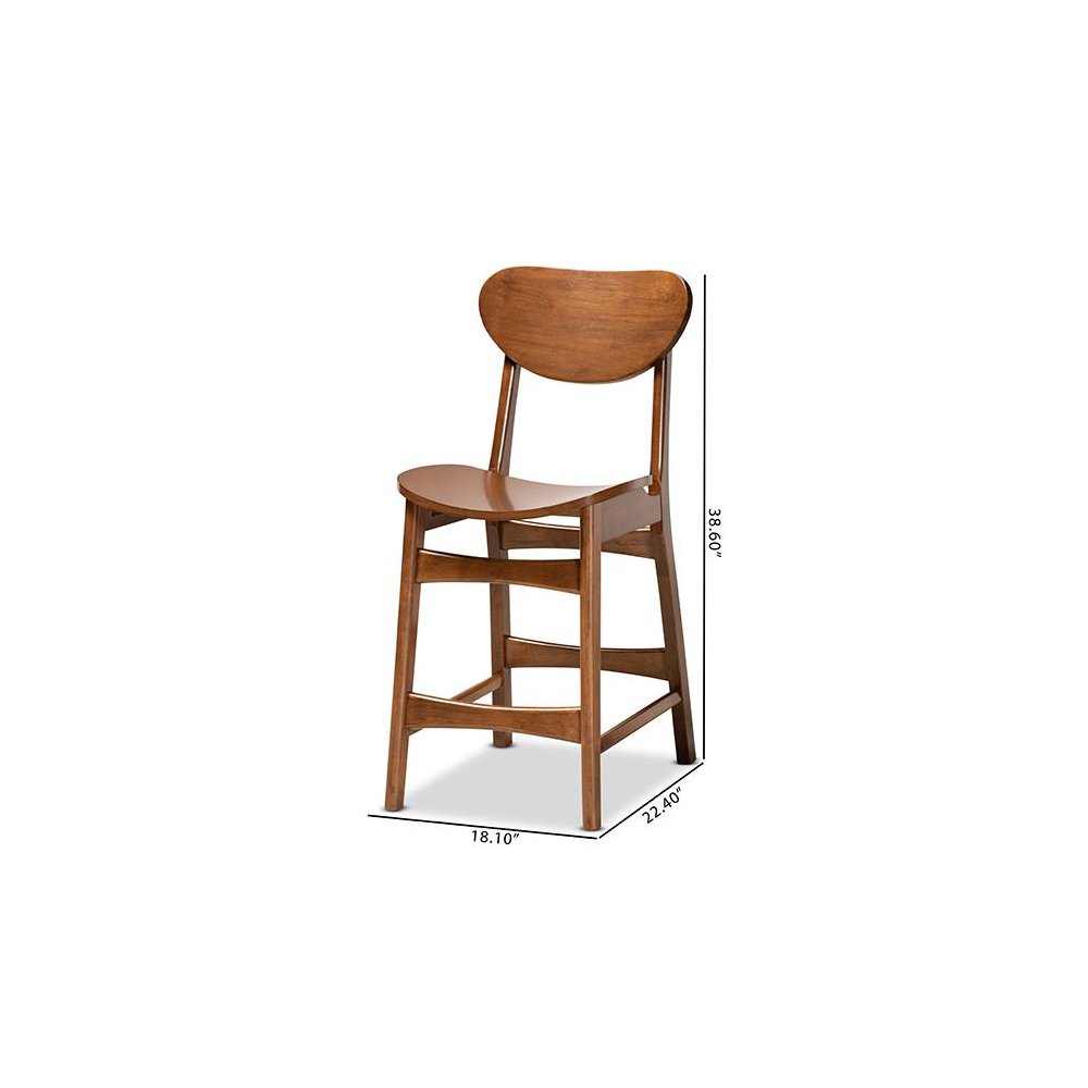 Katya Mid-Century Modern Walnut Brown Finished Wood 2-Piece Counter Stool Set. Picture 8