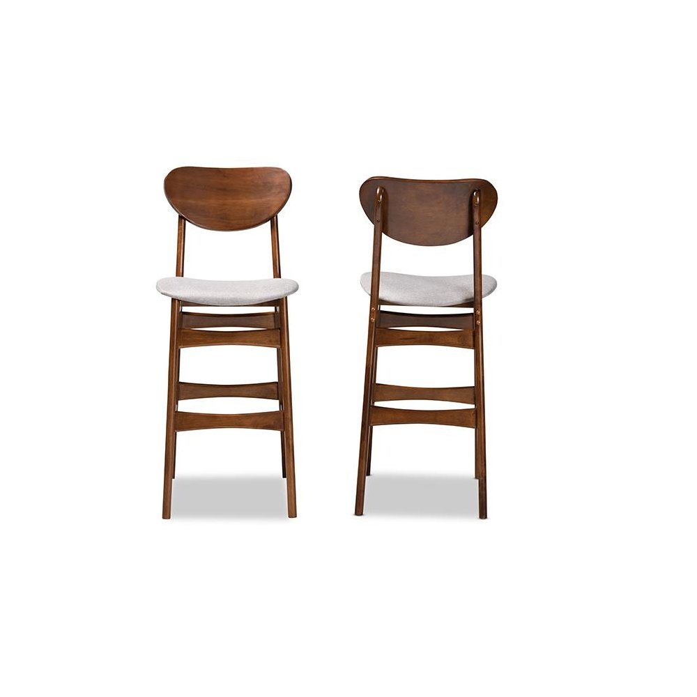 Grey Fabric Upholstered and Walnut Brown Finished Wood 2-Piece Bar Stool Set. Picture 2