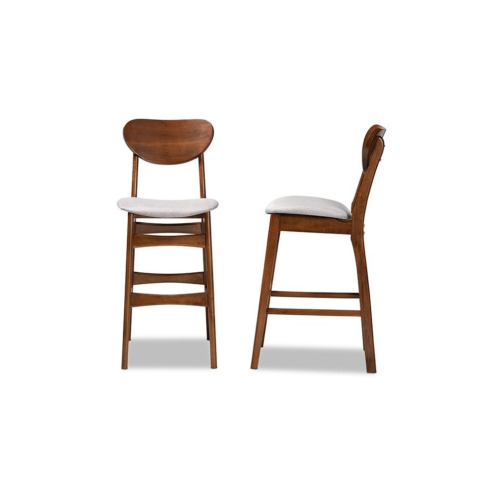 Grey Fabric Upholstered and Walnut Brown Finished Wood 2-Piece Bar Stool Set. Picture 3