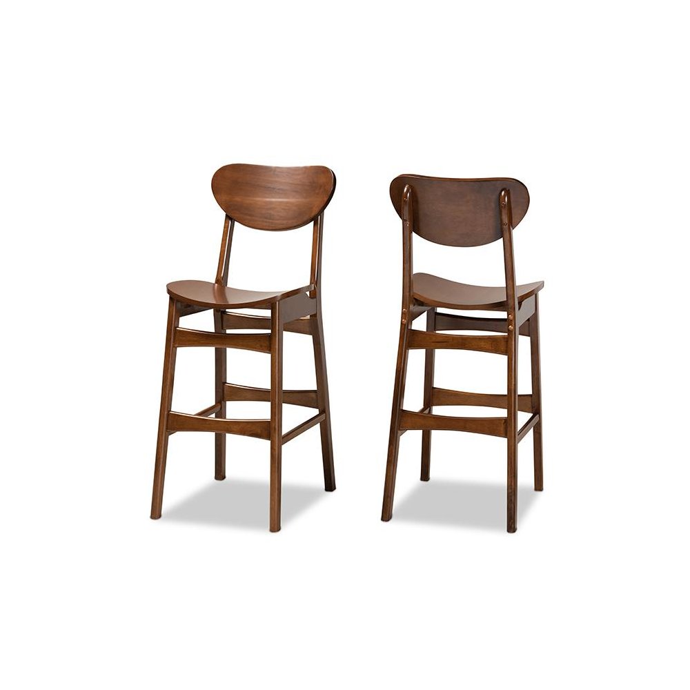 Katya Mid-Century Modern Walnut Brown Finished Wood 2-Piece Bar Stool Set. Picture 1