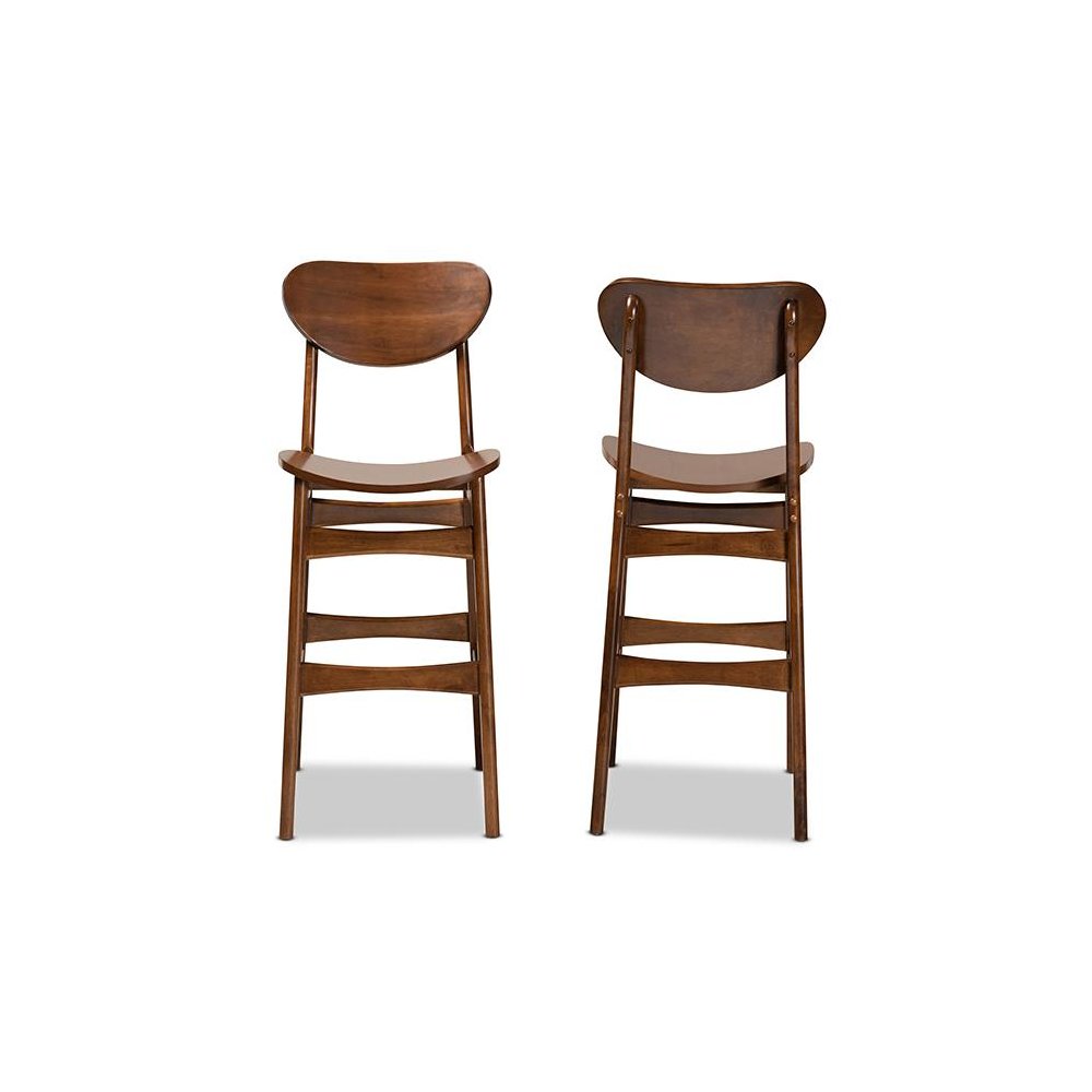 Katya Mid-Century Modern Walnut Brown Finished Wood 2-Piece Bar Stool Set. Picture 2