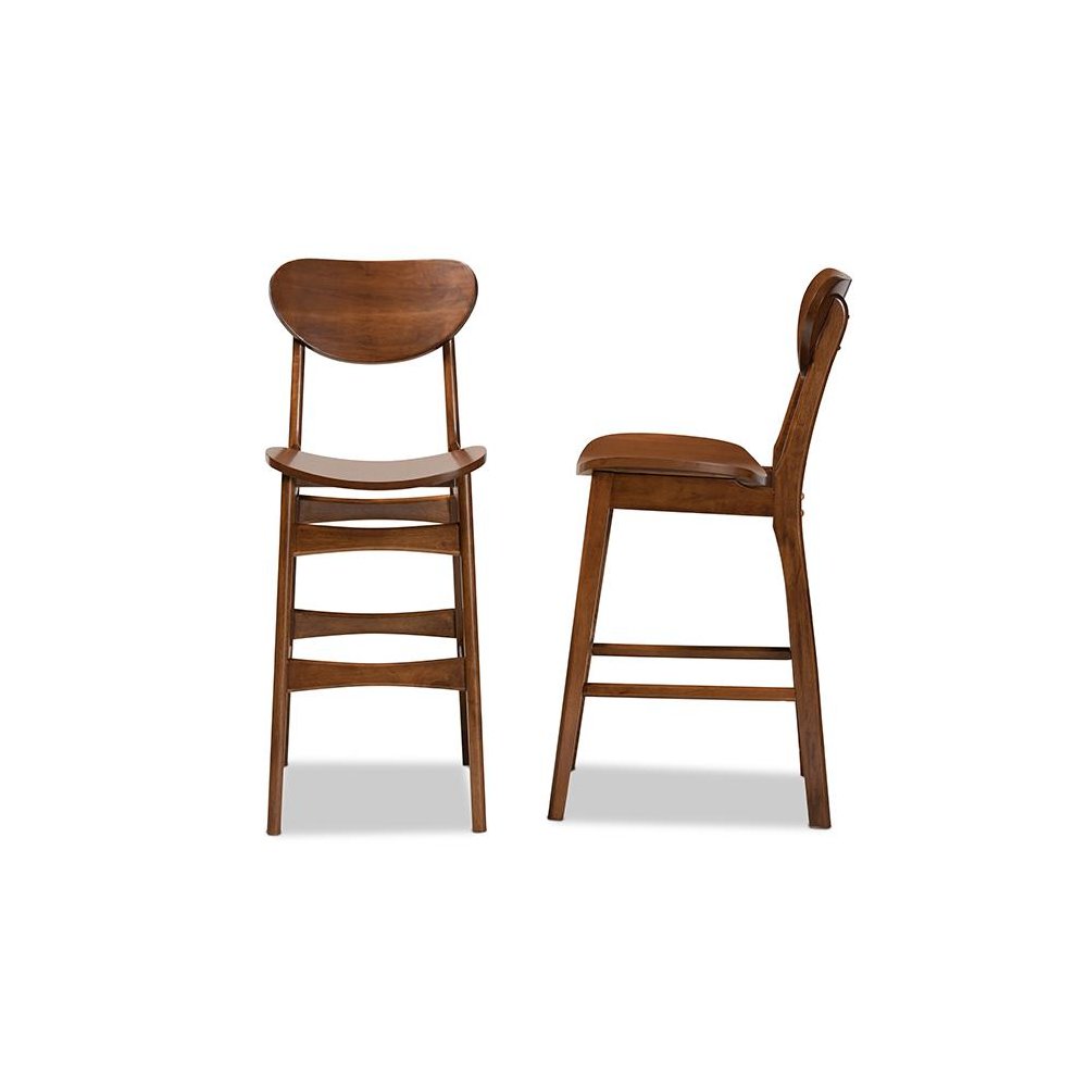 Katya Mid-Century Modern Walnut Brown Finished Wood 2-Piece Bar Stool Set. Picture 3