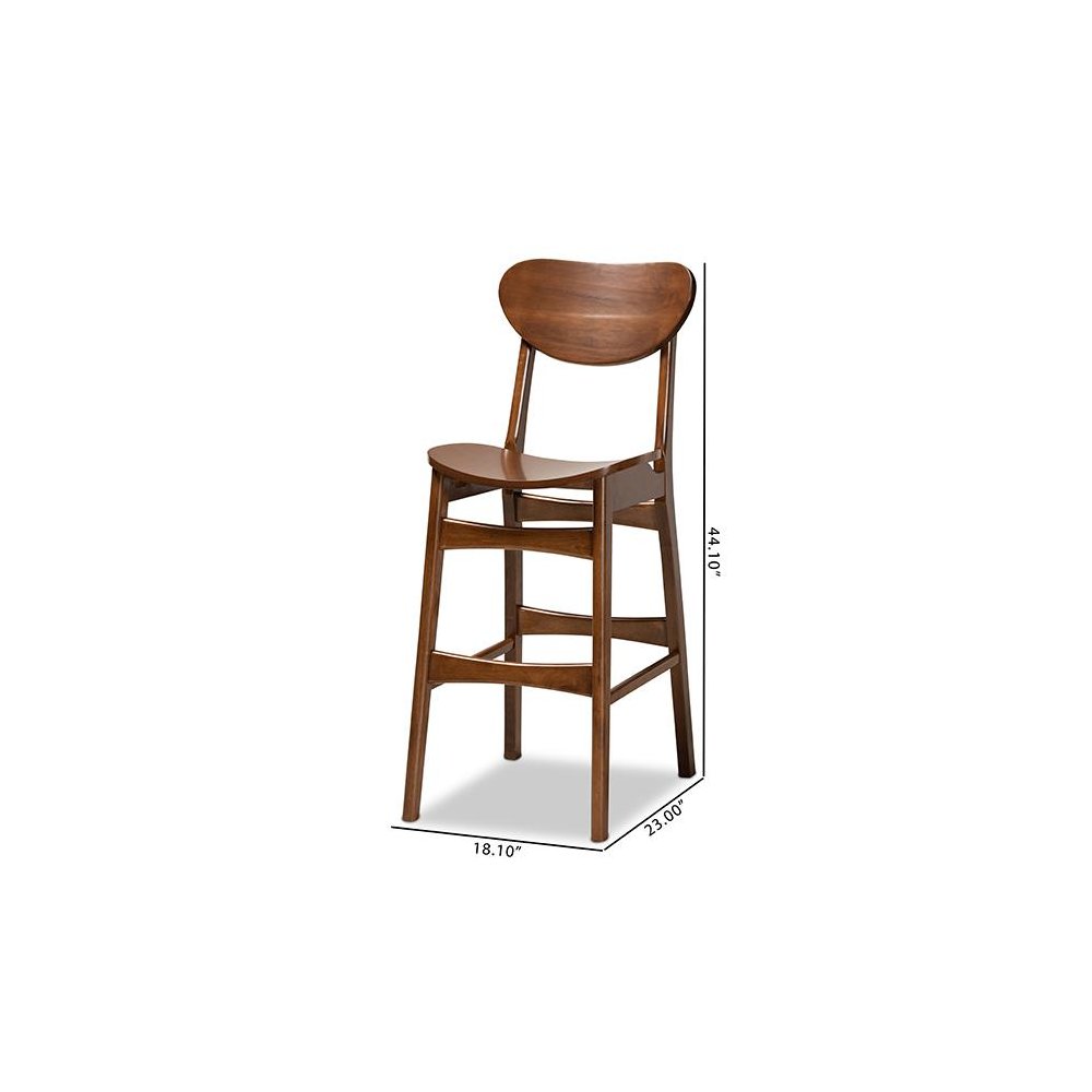 Katya Mid-Century Modern Walnut Brown Finished Wood 2-Piece Bar Stool Set. Picture 8