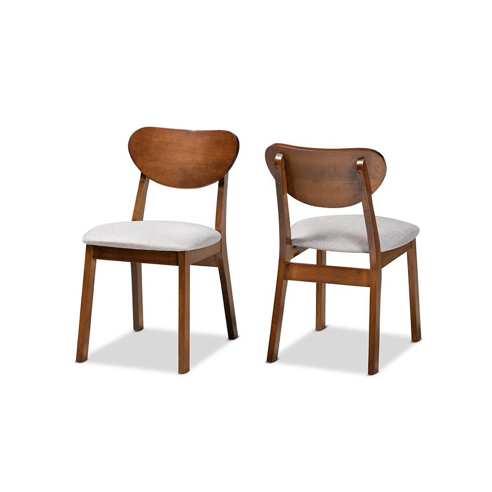 Grey Fabric Upholstered and Walnut Brown Finished Wood 2-Piece Dining Chair Set. Picture 1