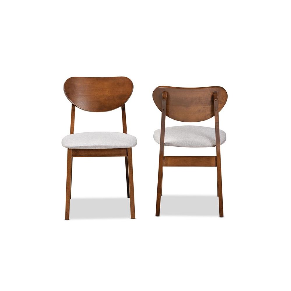 Grey Fabric Upholstered and Walnut Brown Finished Wood 2-Piece Dining Chair Set. Picture 2