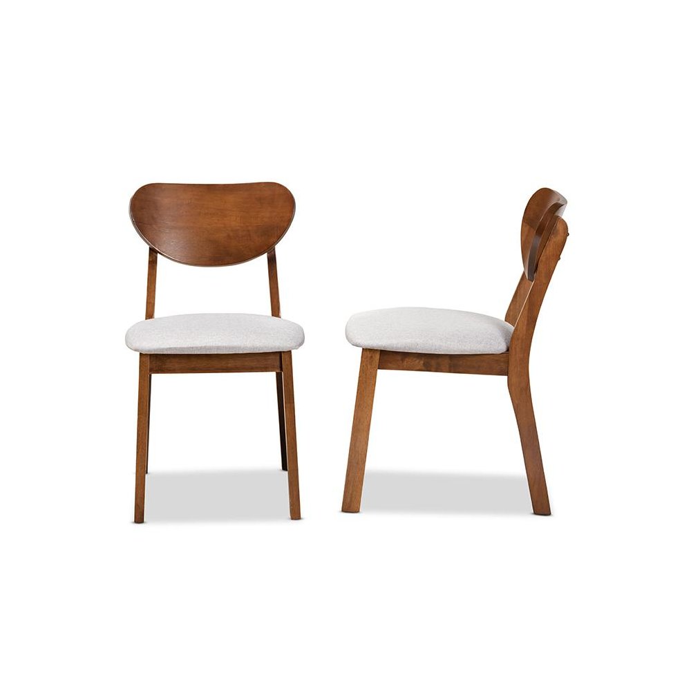 Grey Fabric Upholstered and Walnut Brown Finished Wood 2-Piece Dining Chair Set. Picture 3
