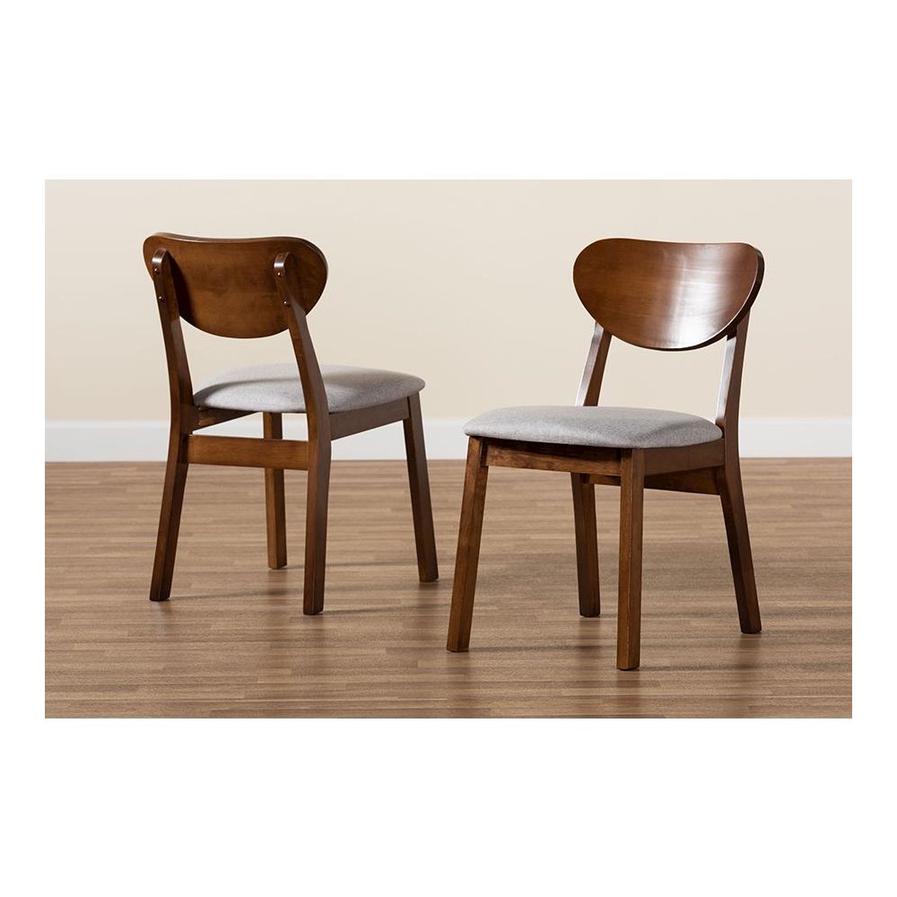 Grey Fabric Upholstered and Walnut Brown Finished Wood 2-Piece Dining Chair Set. Picture 7