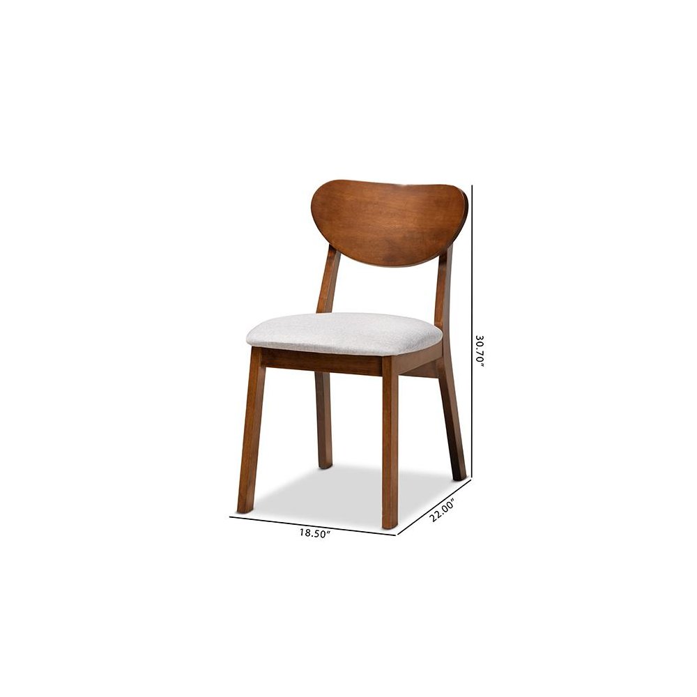 Grey Fabric Upholstered and Walnut Brown Finished Wood 2-Piece Dining Chair Set. Picture 8