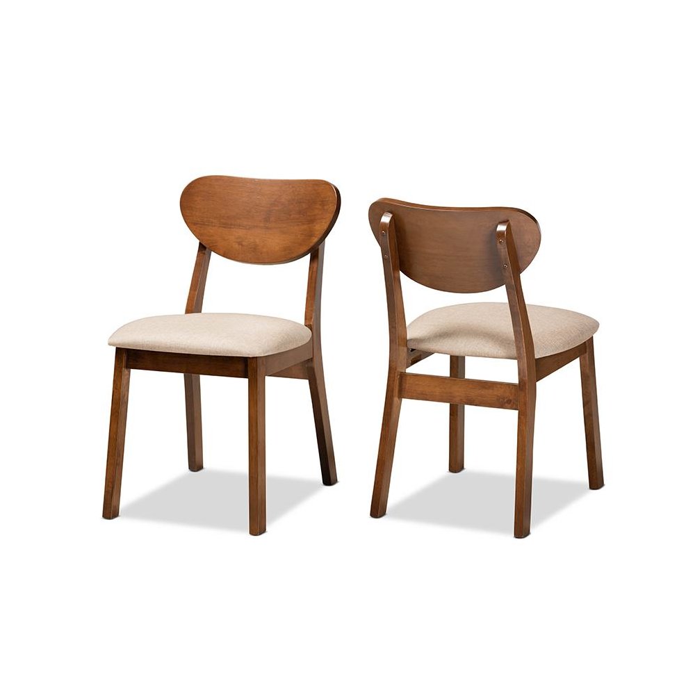 Sand Fabric Upholstered and Walnut Brown Finished Wood 2-Piece Dining Chair Set. Picture 1