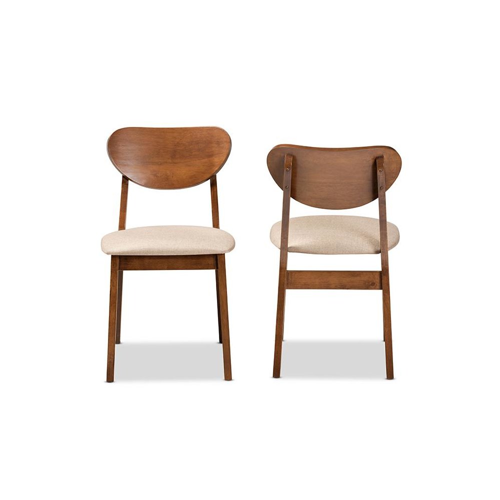 Sand Fabric Upholstered and Walnut Brown Finished Wood 2-Piece Dining Chair Set. Picture 2