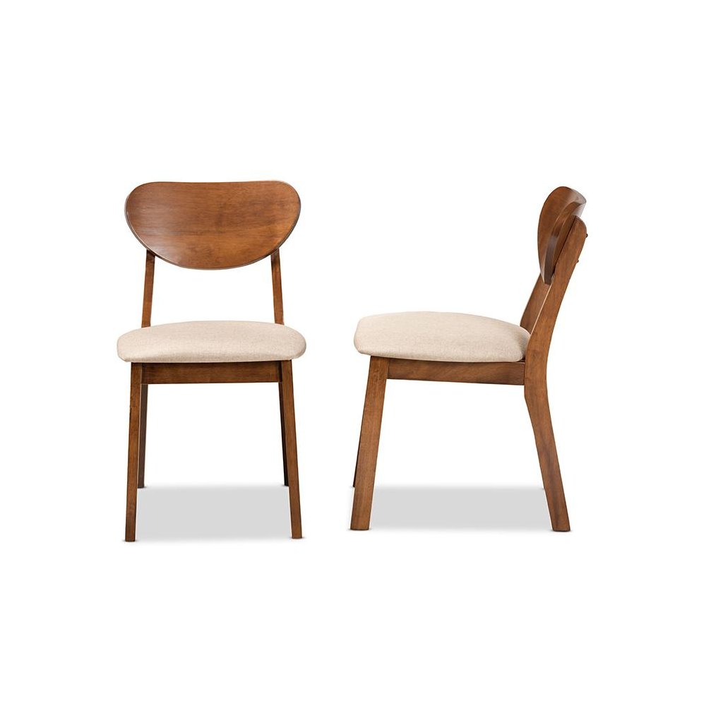 Sand Fabric Upholstered and Walnut Brown Finished Wood 2-Piece Dining Chair Set. Picture 3