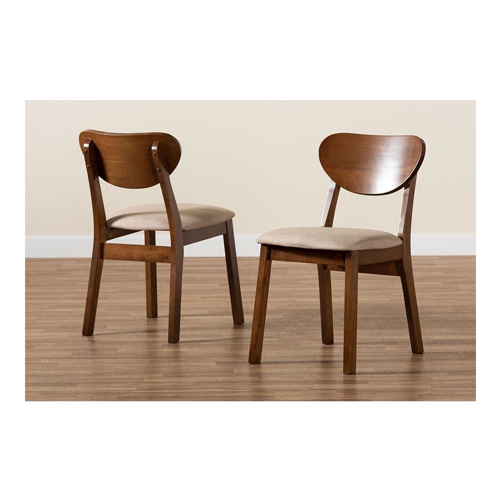 Sand Fabric Upholstered and Walnut Brown Finished Wood 2-Piece Dining Chair Set. Picture 7
