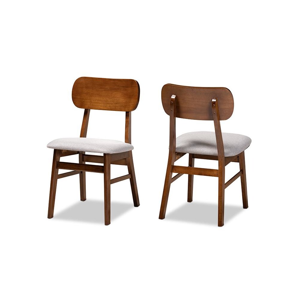 Grey Fabric Upholstered and Walnut Brown Finished Wood 2-Piece Dining Chair Set. Picture 1