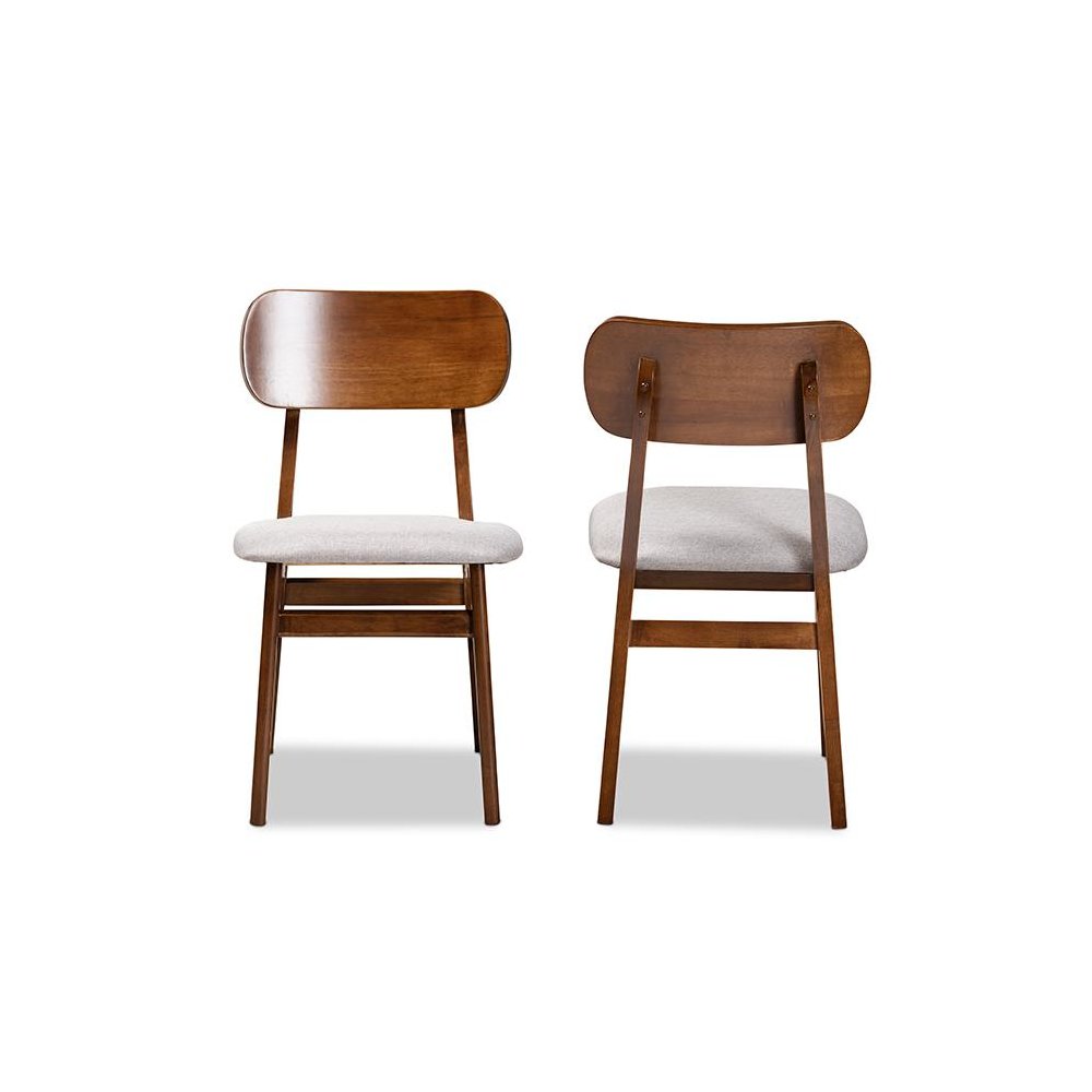 Grey Fabric Upholstered and Walnut Brown Finished Wood 2-Piece Dining Chair Set. Picture 2