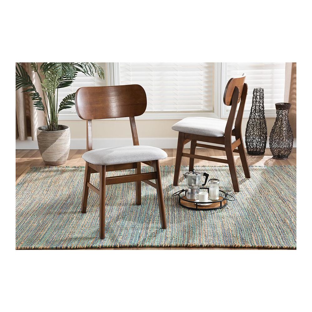 Grey Fabric Upholstered and Walnut Brown Finished Wood 2-Piece Dining Chair Set. Picture 6
